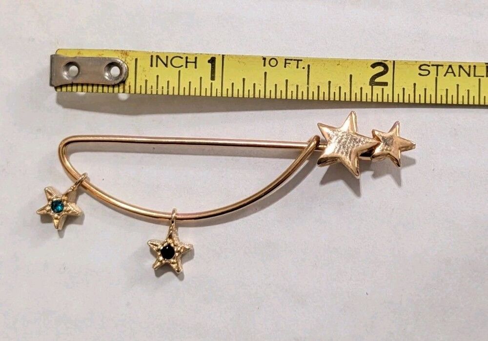 Vintage Celestial Star Kilt Pin Brooch Gold Tone Rhinestone Dangling 2" - Picture 5 of 5